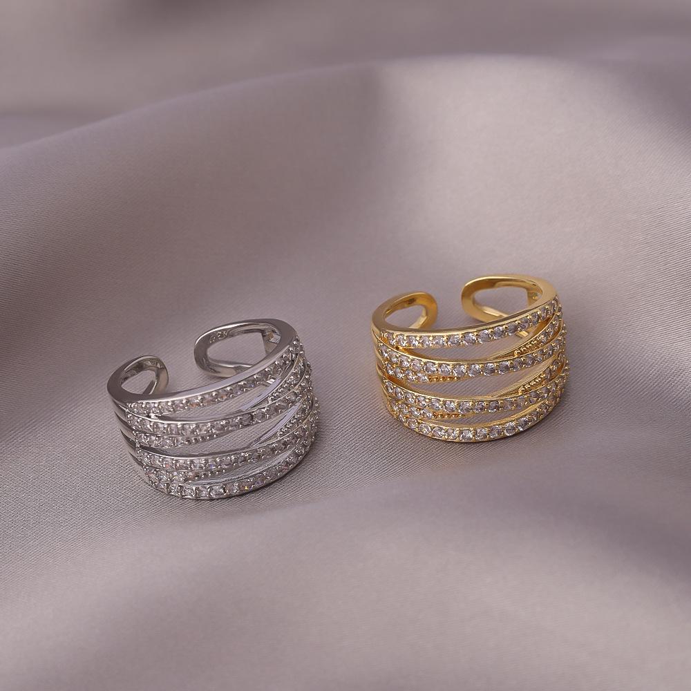 Многослойное кольцо «Волна с бриллиантами» в корейском стиле для женщин - Европейская и американская модная бижутерия для указательного пальца