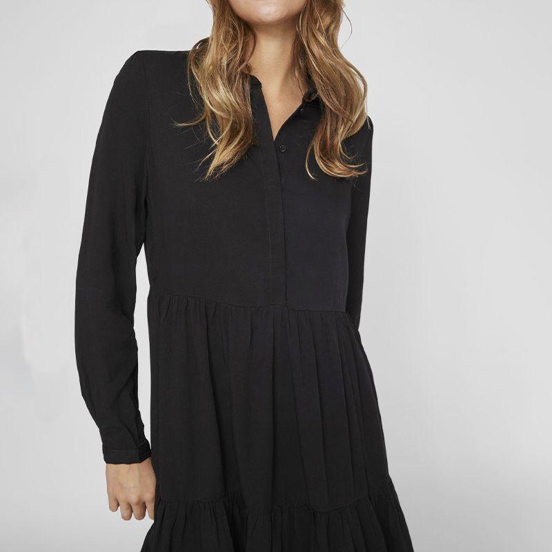 Черное платье с рюшами и воротником-рубашкой vimorose Женщина VILA