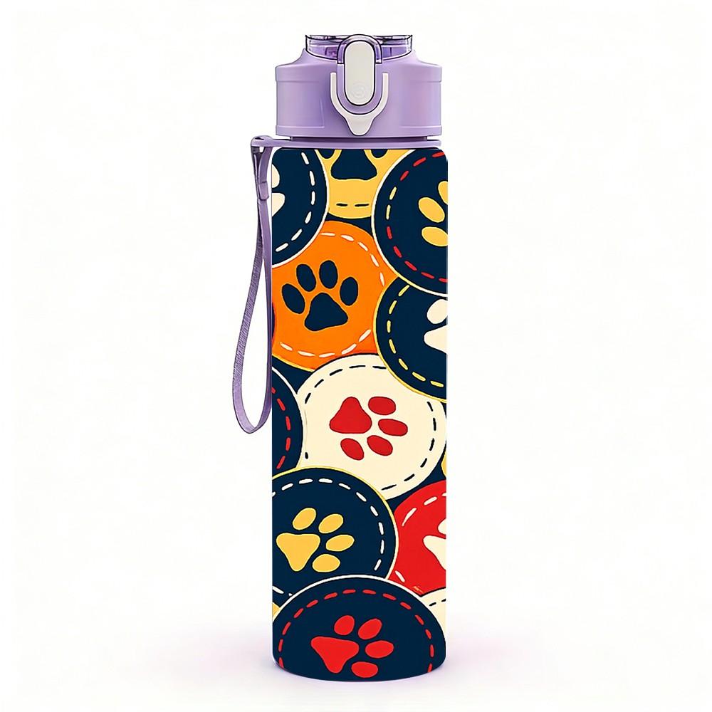 1PC Dog Paw Color Seamless Print 750ml Color Plastic Sports Water Bottle Leakproof Flip Straw Lid Suitable for Sports Office Home Use