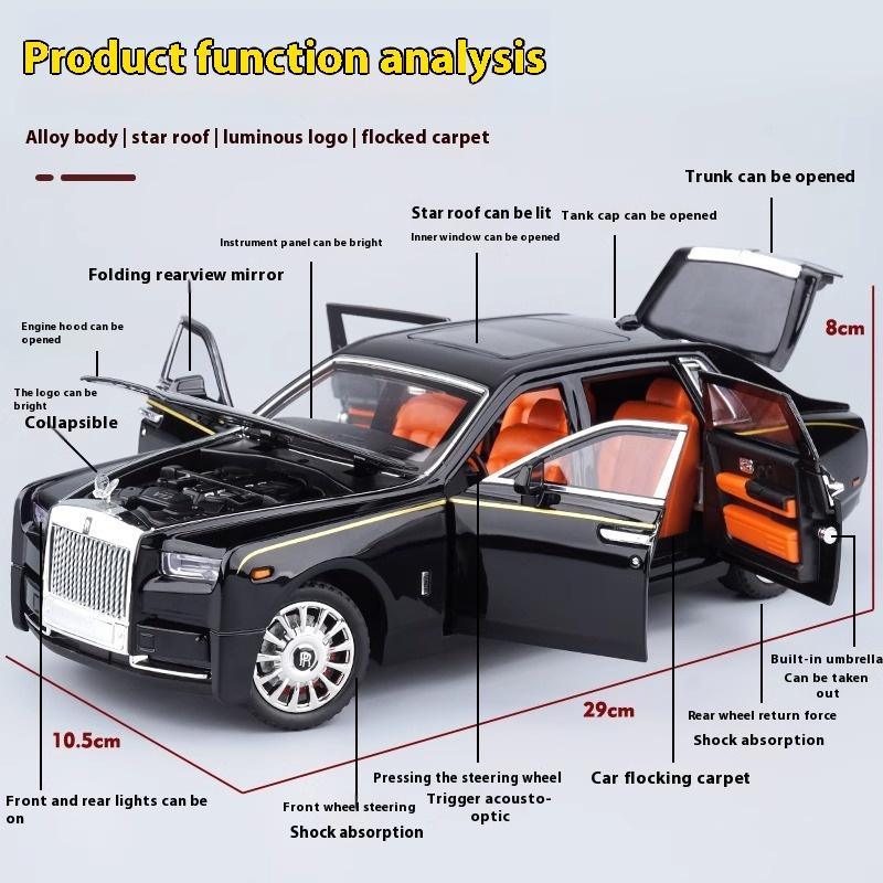 1:18 Rolls Royce Phantom Large Flagship Luxury Car Alloy Diecast Metal Model Vehicle Sound & Light Children's Toy Car Gifts Boys