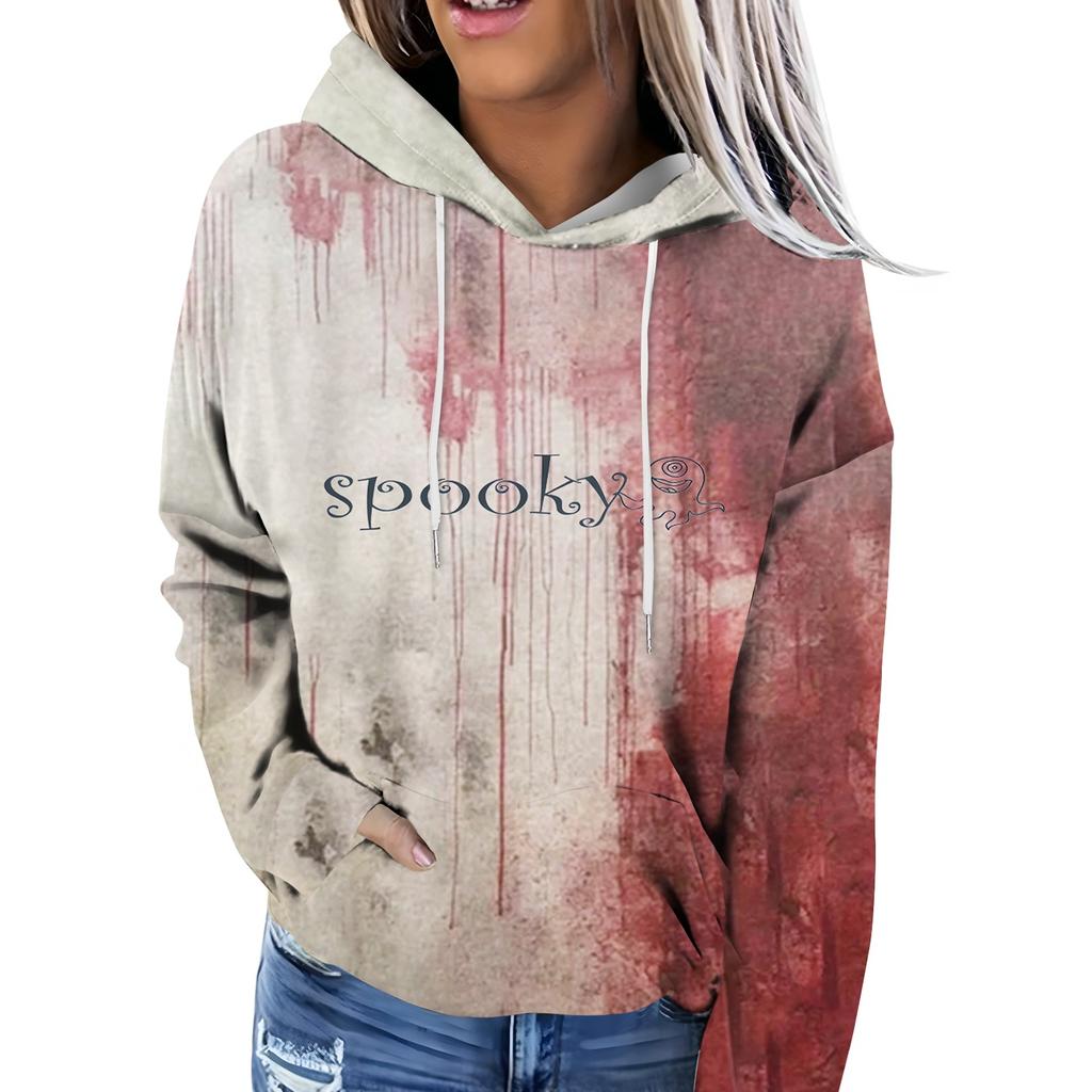 Женская модная повседневная толстовка с капюшоном и длинным рукавом с принтом на Хэллоуин