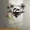 Creative Dolphin and Coconut Tree Beach Iron Crafts Stylish Indoor and Outdoor Décor, Perfect for Living Room, Bedroom, Hallway