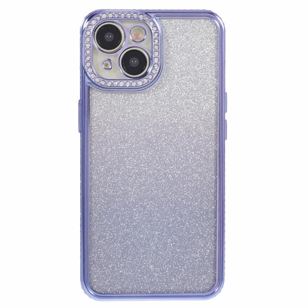 For iPhone 13 TPU Case Shiny Rhinestone Decor Gradient Protective Back Shell