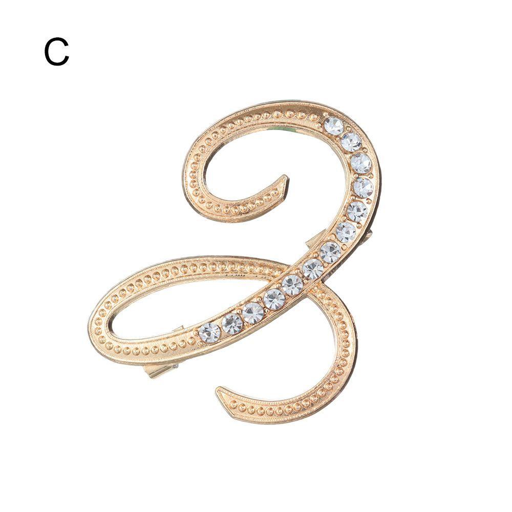 Suit Collar Accessories 26 English Letters Rhinestone Clip Initial Lapel Pin Crystal Letter Brooch