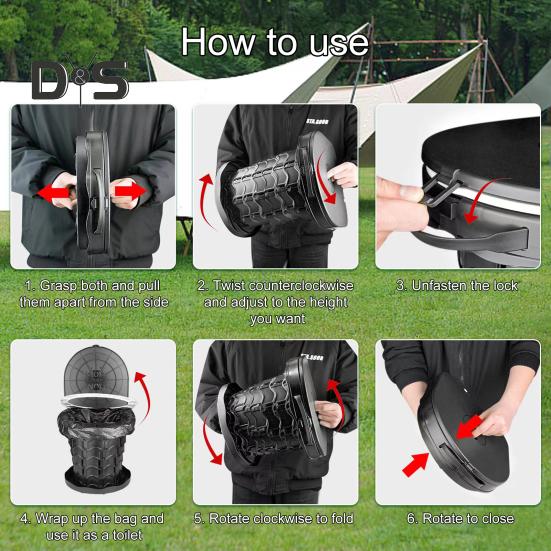 Выдвижной портативный туалет с большой грузоподъемностью, регулируемой высотой, портативный туалет для кемпинга, для использования в чрезвычайных ситуациях