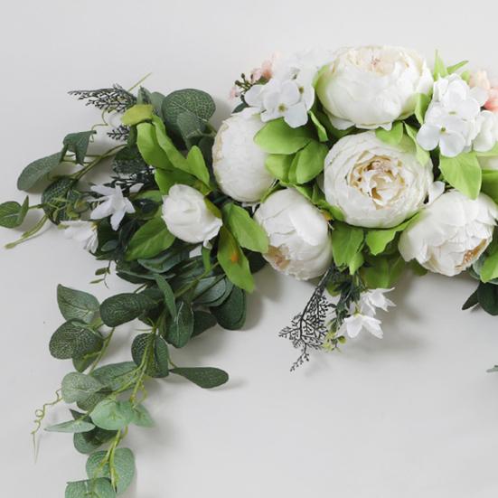 Искусственная гирлянда из пионов с зелеными листьями, свадебная вечеринка, цветочная арка, приветственная табличка, декоративная цветочная гирлянда, декор для дверного проема, стены, окна