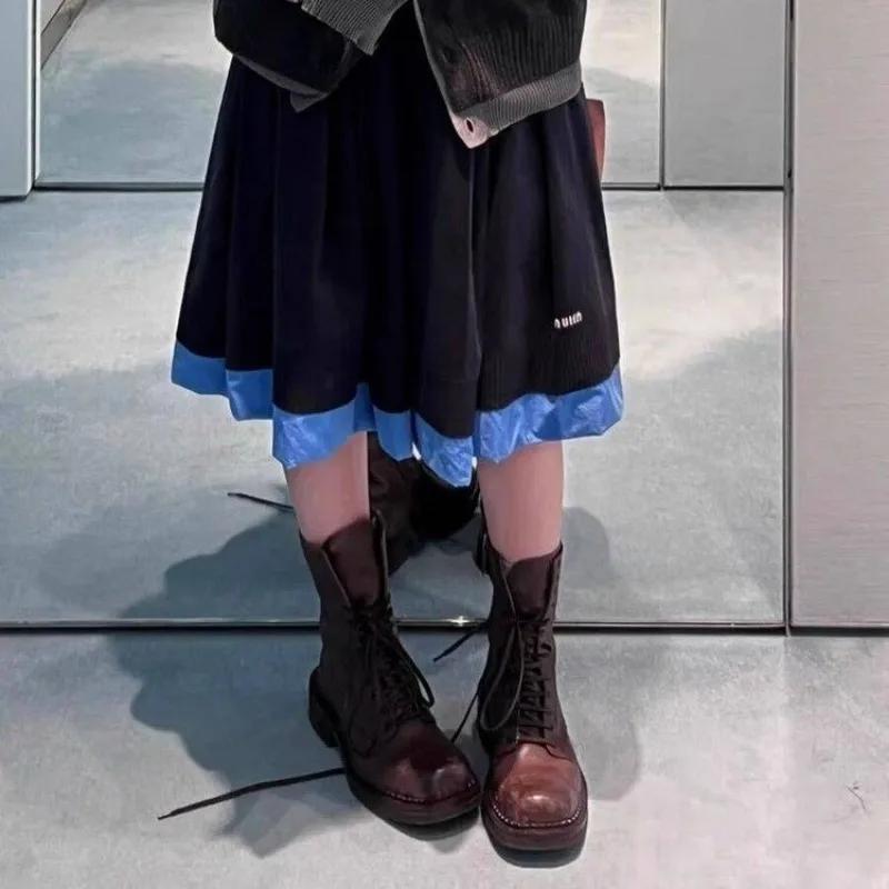 Женские ботильоны на шнуровке для девочек, ковбойские мотоциклетные тренды, новая мода в стиле рок-панк, дизайнерская обувь на низком каблуке, кожаные сапоги с круглым носком