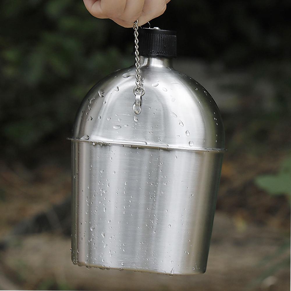 2pcs 1000ml 600ml Stainless Steel Military Canteen Cup Set with Cover Bag for Outdoor Camping Hiking Backpacking