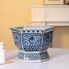 Hexagonal Lotus Flower Bonsai Pot, Blue and White Jingdezhen Ceramic Planter for Orchids and Greenery