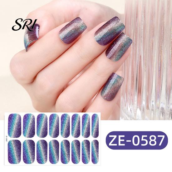 Glitter Nail Stickers Polish Strips with File Easy Apply Remove Self Adhesive Women Home Manicure Decals Full Sticker DIY Art Decoration Wrap Reusable