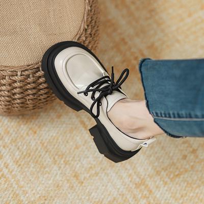 Кожаные белые туфли на круглой платформе, женские кожаные туфли на высоком каблуке в британском стиле со шнуровкой