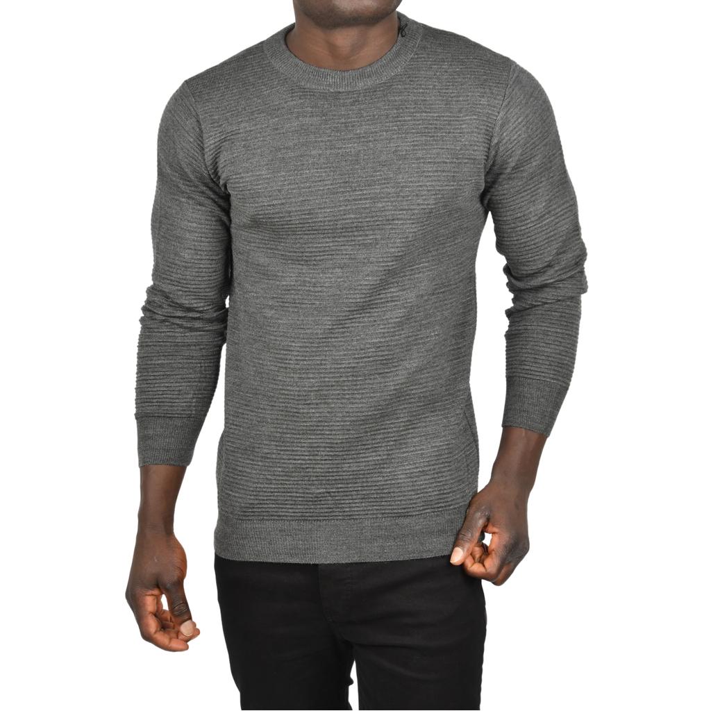 DeepSEA Striped Patterned Crew Neck Slim Cut Knit Sweater 2505492