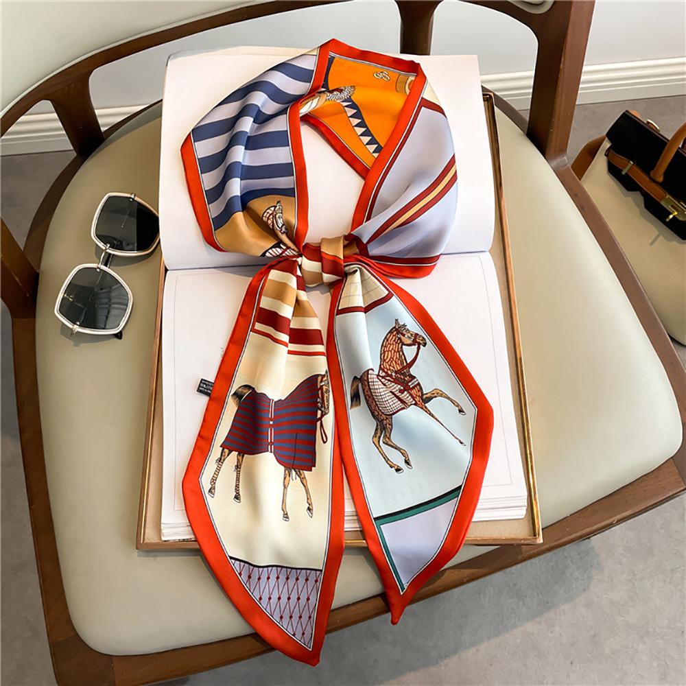 Luxury Brand Horse Printed Scarf Elegant Slender Thin Silky Scarf Women's Casual Decorative Neck Scarf