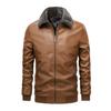Мужская кожаная куртка с меховым воротником, мужская модная утолщенная кожаная куртка с бархатными лацканами, зимнее пальто, тонкая мужская мотоциклетная куртка