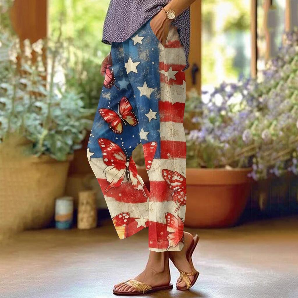 Женские повседневные модные принтованные прямые брюки с карманами