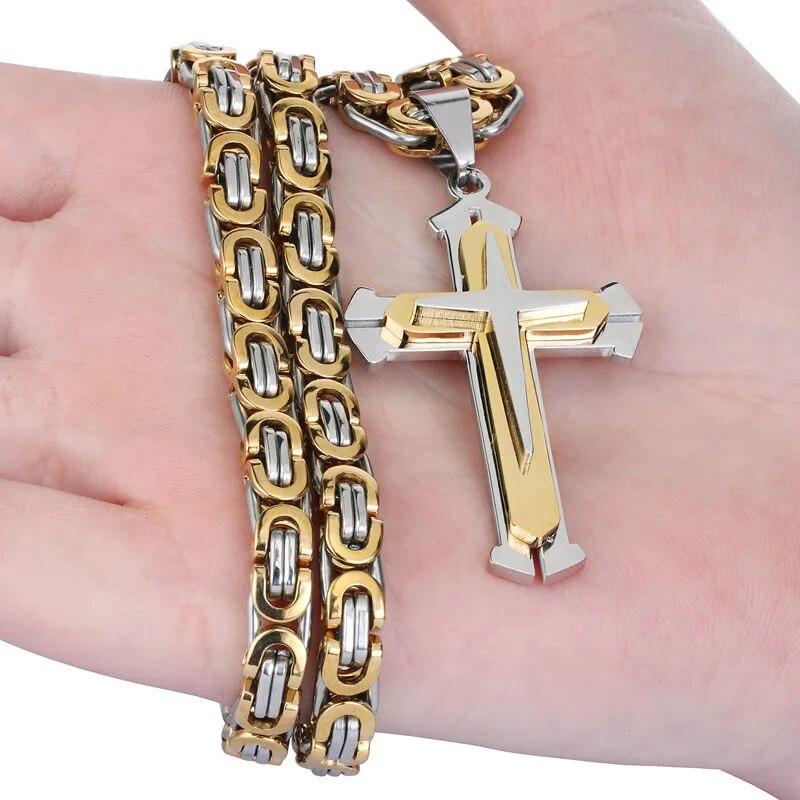 Модное ожерелье с подвесками в виде креста в стиле панк-рок для мужчин, цепочка из нержавеющей стали, мужское ожерелье в стиле панк, ювелирное изделие, подарок