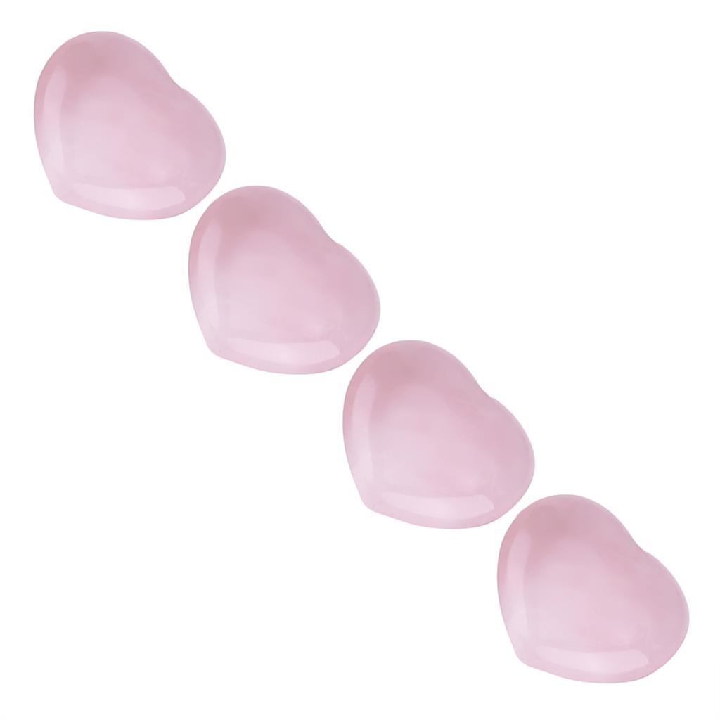 4pcs Rose Quartz Carved Heart Shaped Pink Crystal Healing Stone Semi Precious Gemstone Decor