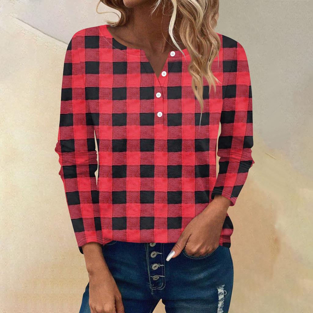 Women's Long Sleeve Button Down T Shirts V Neck Casual Tunic Tops Women Casual Tops