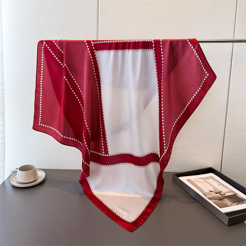 Geometric Simple Color Matching Satin Simulation Silk Printing Large Square Scarf Silk Scarf Shawl Headscarf Neck Protection Scarf