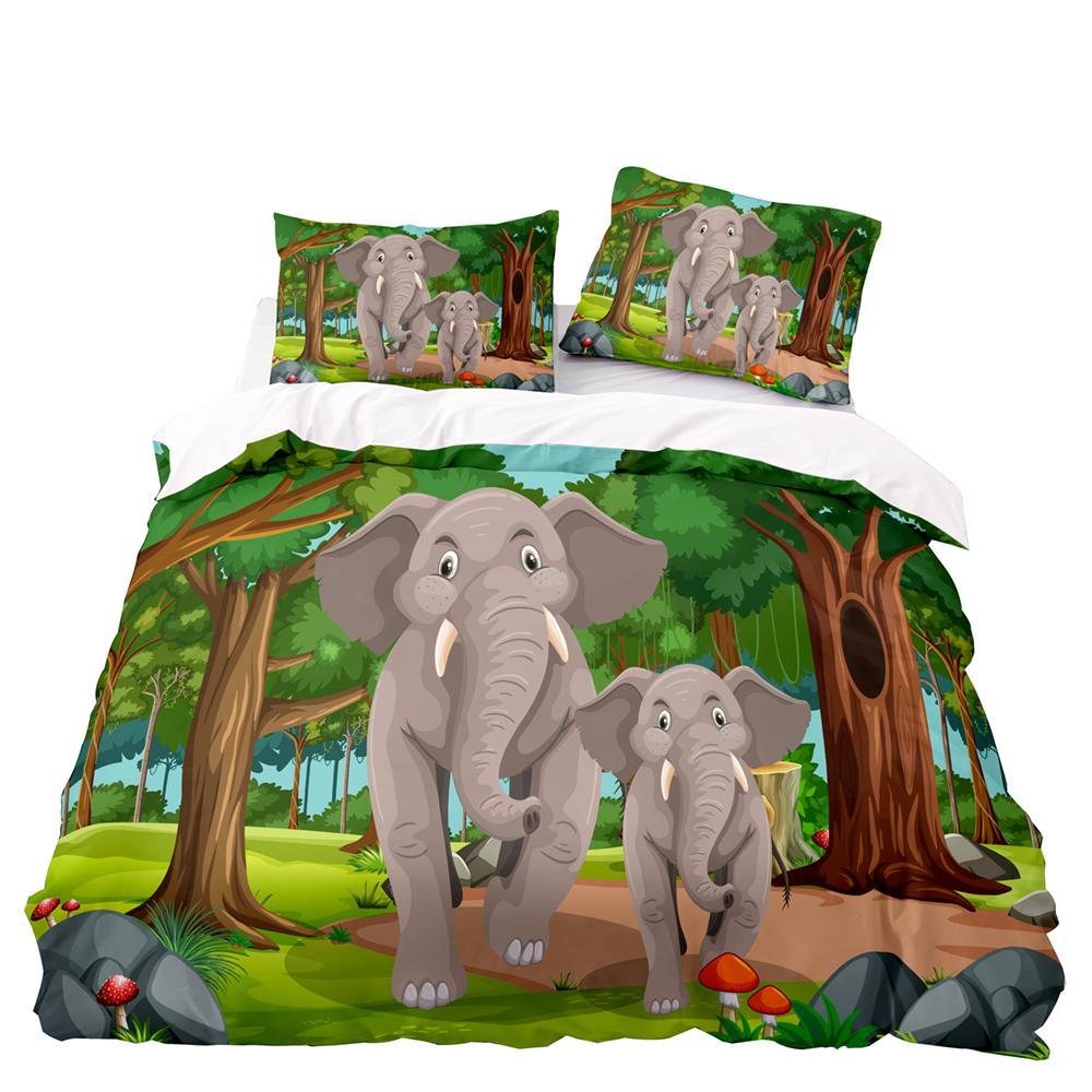 Comforter Animal Elephant Cartoon Kids Queen King Twin Size Bedding Set Wildlife Comforter 2/3Pcs Polyester