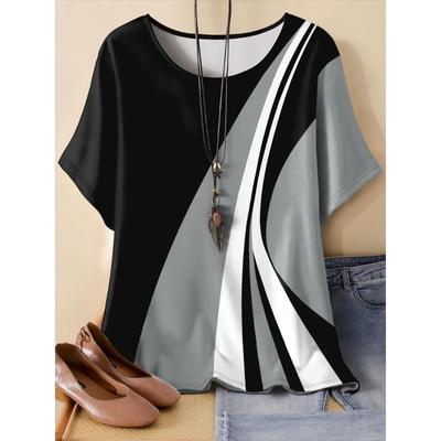 Яркий топ с коротким рукавом, удобная повседневная женская модная одежда для пышных форм, футболка больших размеров с геометрическим узором