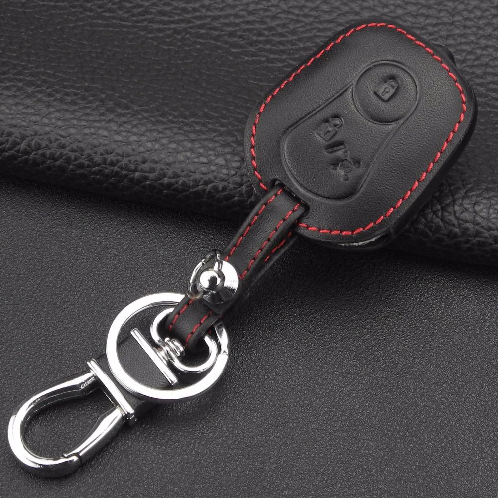 Jingyuqin Remote 2 Buttons Leather Car Key Case Cover Holder For Ssangyong Actyon Kyron Rexton Keychain