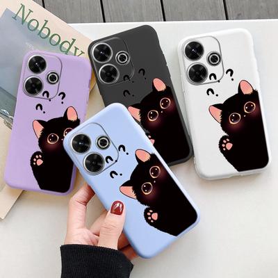 Мягкий силиконовый чехол с милым котом для Samsung A55 M35 S24 Xiaomi Redmi Note 13 Pro 13C 14 Poco C65 iPhone 15 Huawei Honor 200 Realme Camera Противоударный чехол