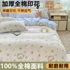 Sleep grid thickened pure cotton printed four piece set