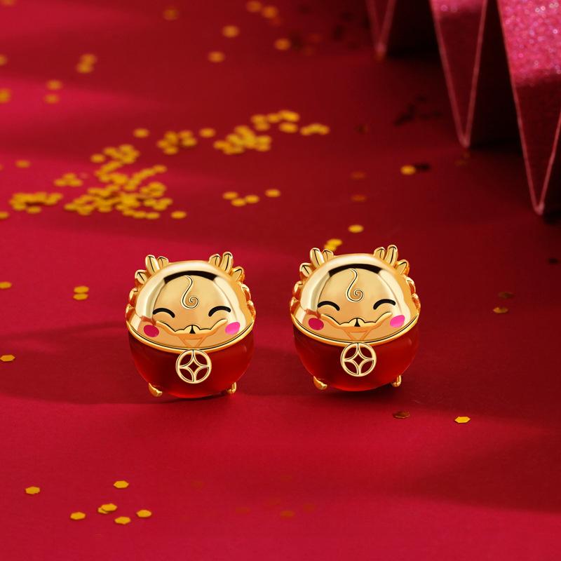 Original Lucky Chenlong Earrings Women's Guochao National Style Birthday Year Red Agate Earrings Women