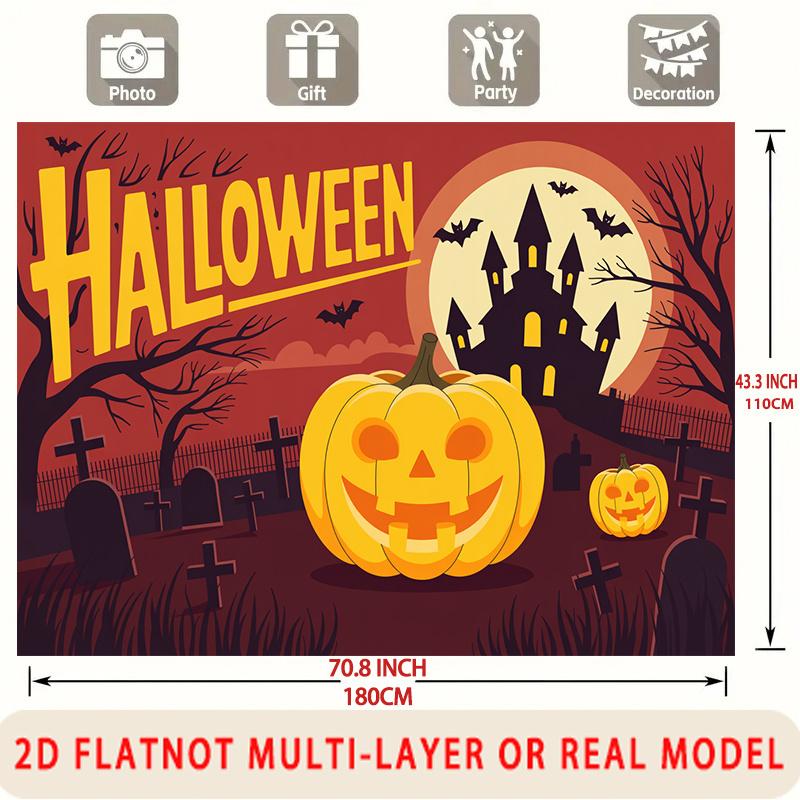 Party Backdrop Halloween Castle Flat Pumpkin Spooky Multi Layered Celebrations Celebration Photo Booth Front Door Decor