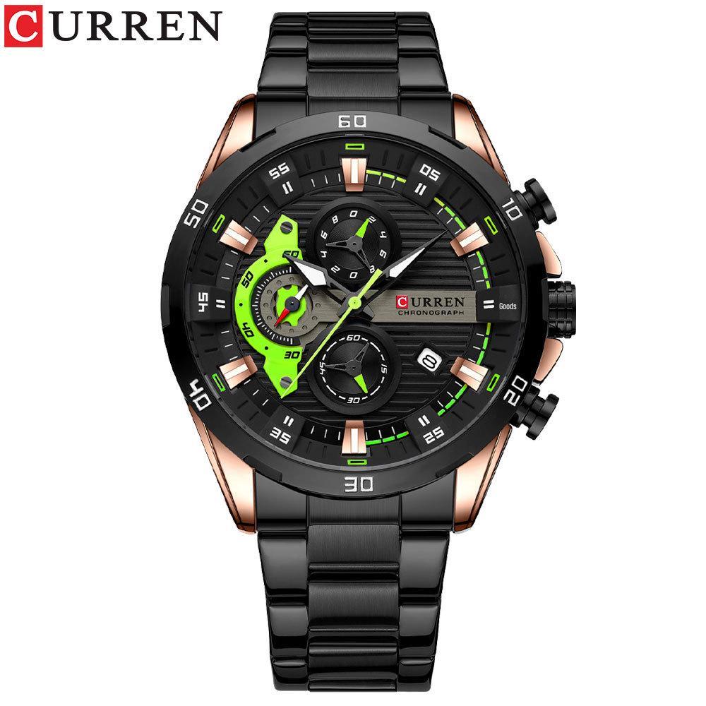 CURREN 8402 Мужские деловые кварцевые часы с шестью стрелками, календарем и стальным ремешком