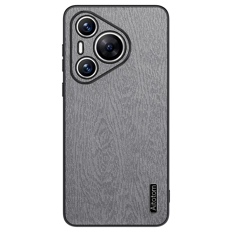 For Huawei Pura 70 Case Wood Grain PU Leather+PC+TPU Slim-Fit Phone Guard Cover