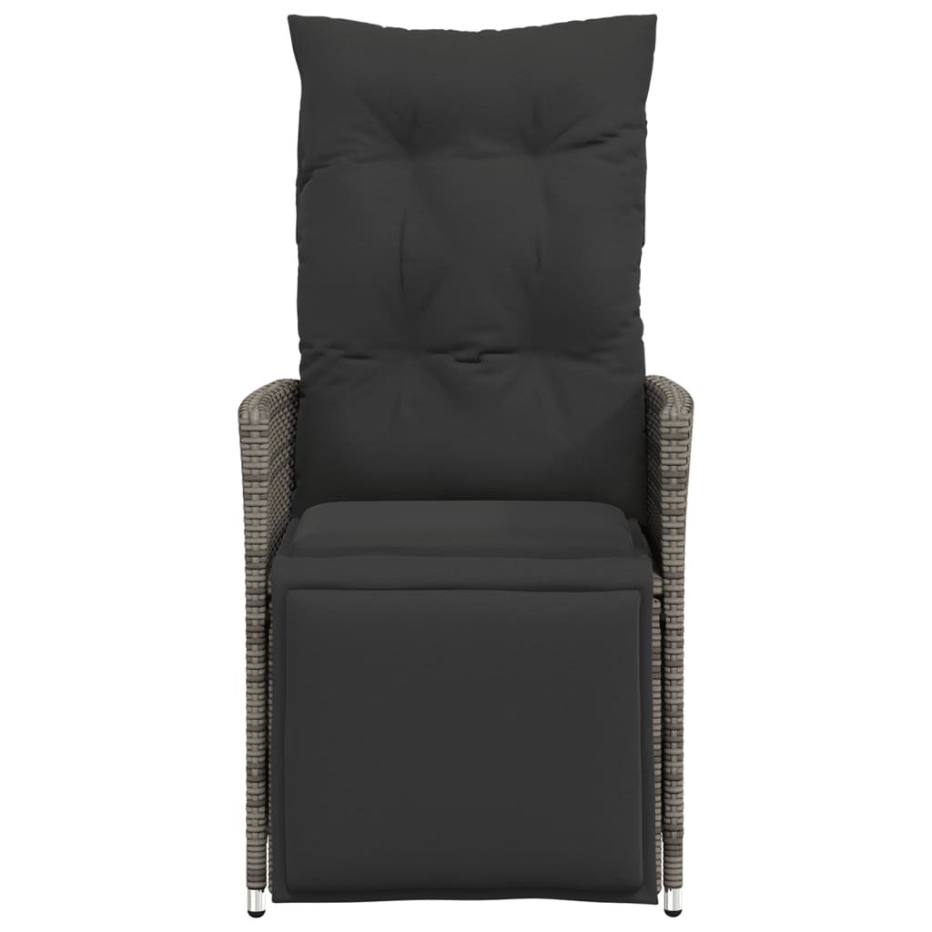 Adjustable Garden Armchair with Cushions Grey Poly Rattan