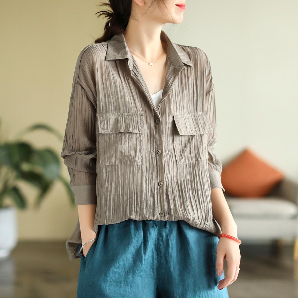 Dimanaf 2025 Новая летняя весенняя рубашка женская однотонная прозрачная блузка с длинным рукавом базовые модные топы футболки повседневные свободные футболки