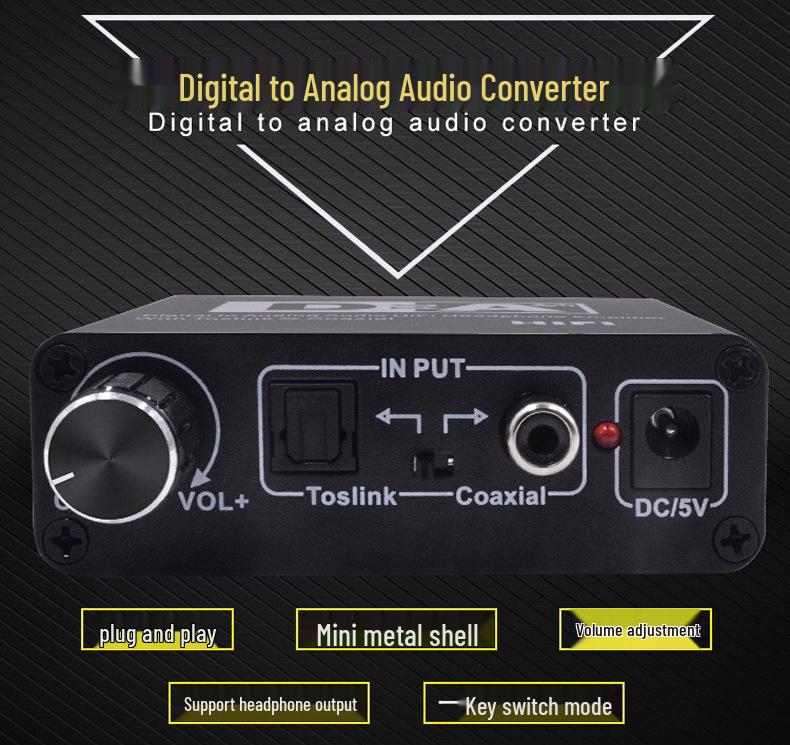 5.1 Channel Digital To Analog Audio Converter with Adjustable Optical Coaxial To 3.5mm Output