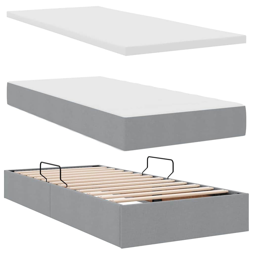 LED Storage Bed with Mattress Light Grey 90 x 190 cm Fabric