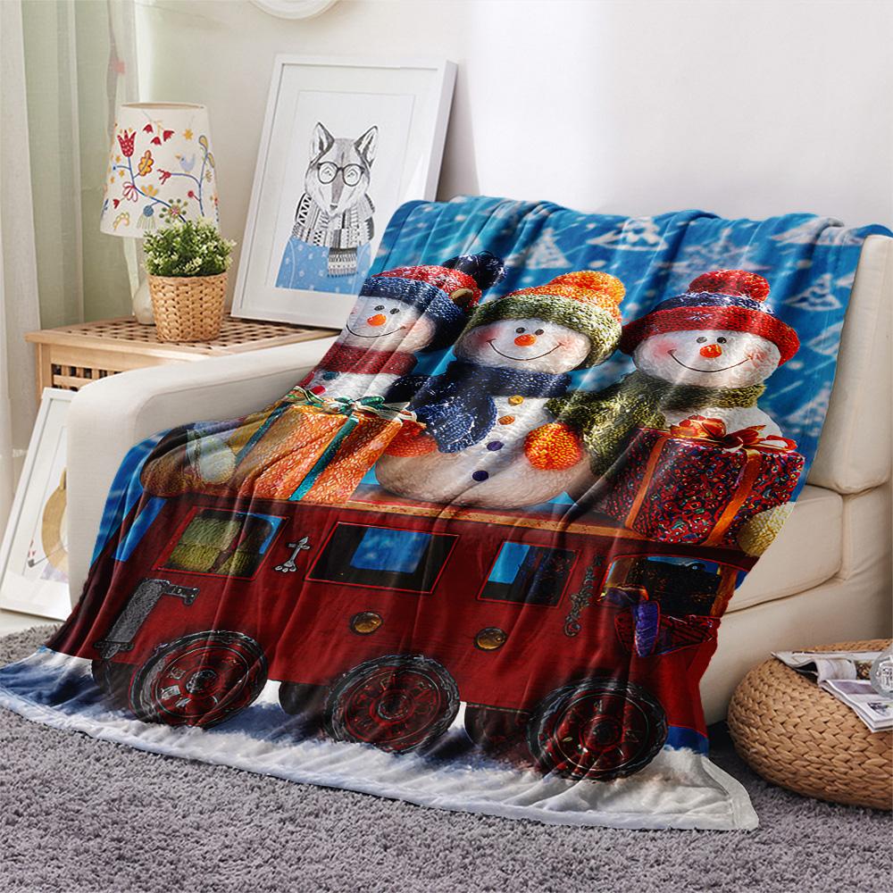 snowmen Print Flannel Blanket, High quality Comfortable for All Seasons, Home Decor, Warmth and Comfort, Perfect for Christmas Gifts