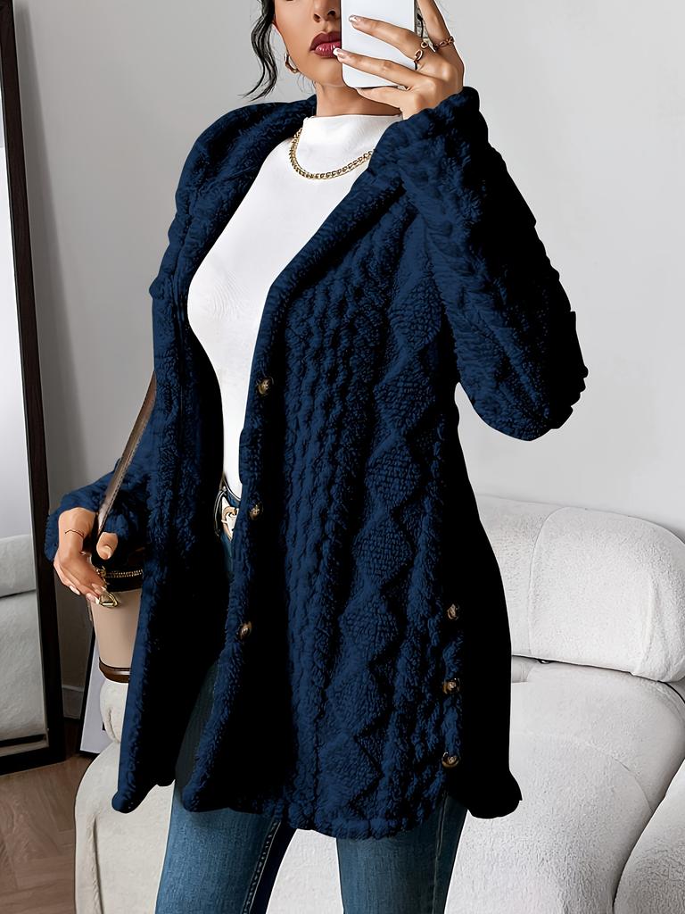 [Cozy Winter Cardigan] Warm & Cozy Women's Winter Plush Diamond-Patterned Hooded Cardigan | Longline Loose Fit Open Front Long Sleeve Coat