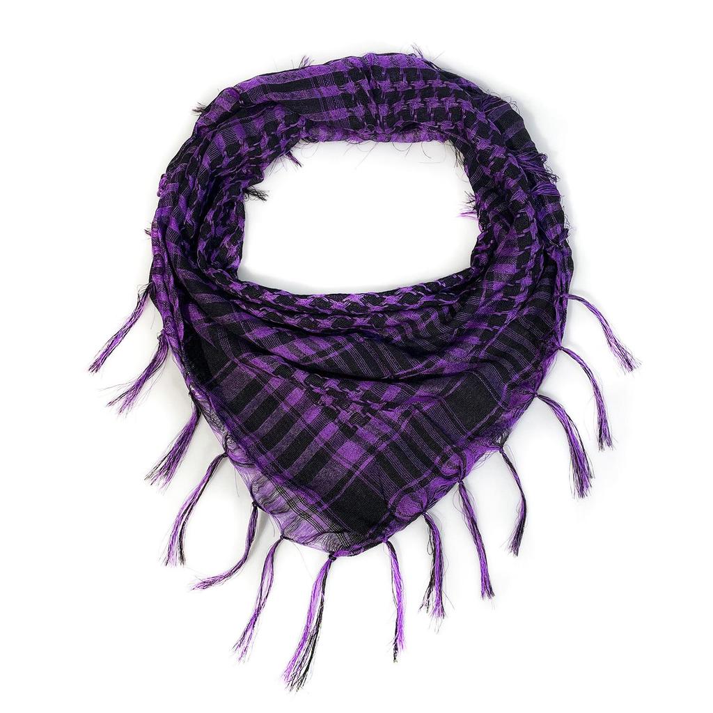 Silk Houndstooth Tactical Desert Scarf with Tassels for Outdoor Use