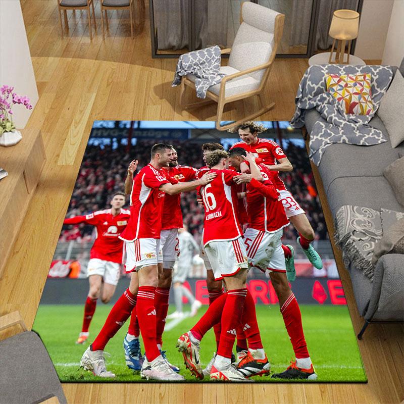 Union Berlin Players Flannel Printed Carpet, Home Sofa Decoration for Living Room & Bedroom, Non‑Slip Play Flannel Floor Mat for Game Room