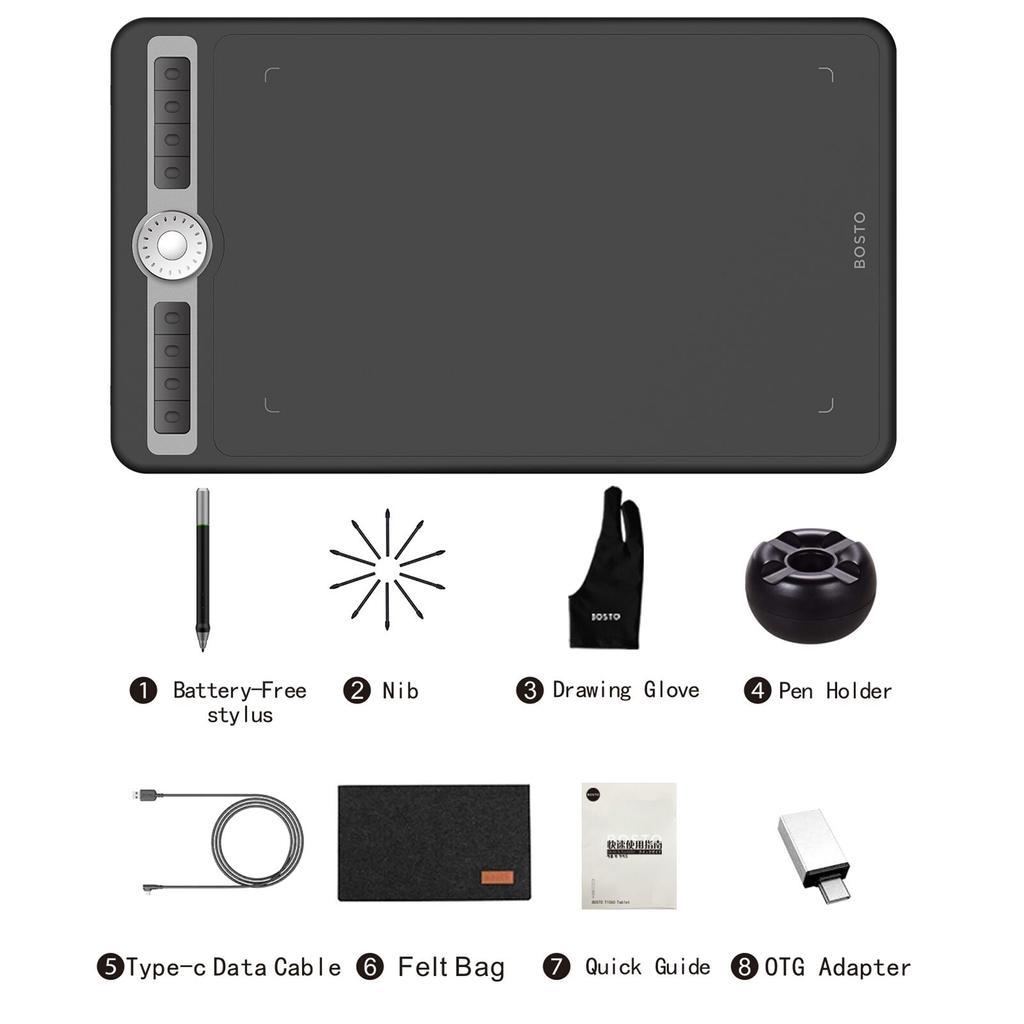 BOSTO T1060 10 x 6 дюймов Цифровой графический планшет для рисования с беспроводным стилусом 10 наконечников для пера 8192 уровня давления 8