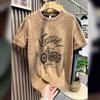 Summer Motorcycle Printing Short Sleeve T-shirt Men's American Retro Round Neck Loose Casual Versatile Fashion Male Top