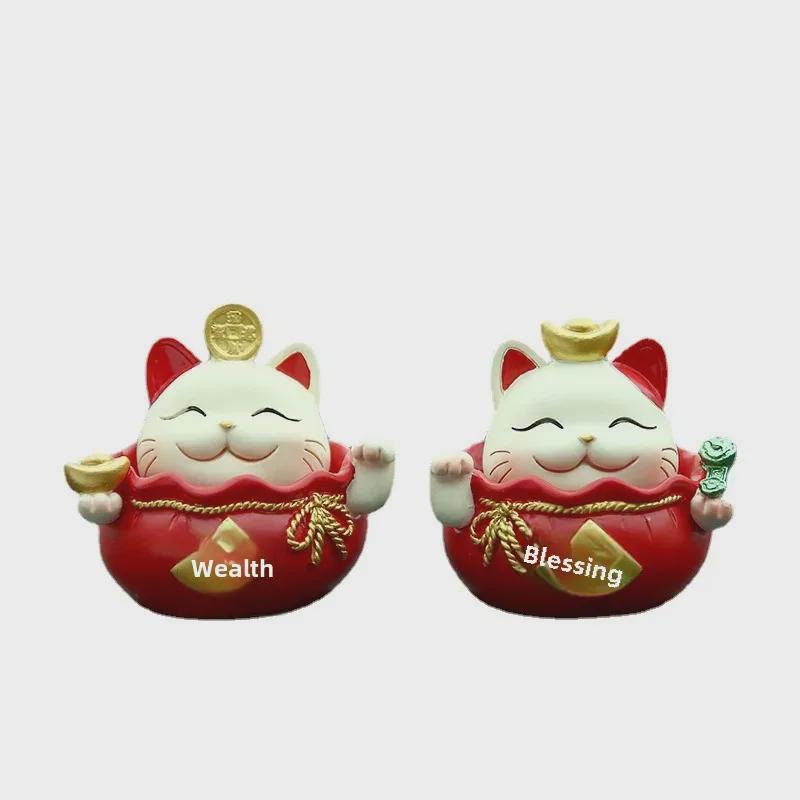 Nordic Resin Lucky Cat Ornaments for Office, Home, or Store Decor - Creative Car Console Crafts