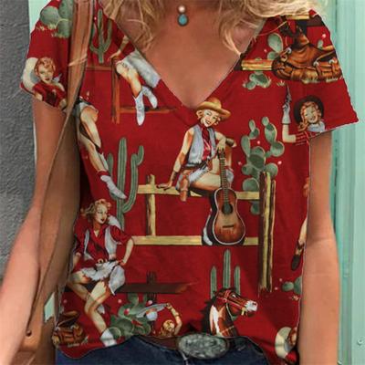 Женские топы с 3D принтом и короткими рукавами, летняя футболка для влюбленных пар с V-образным вырезом