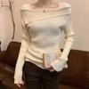 Women Slim Off Shoulder Knit Sweater Slash Neck Long Sleeve Knitwear Jumpers Office Sweater For Women  Autumn Winter