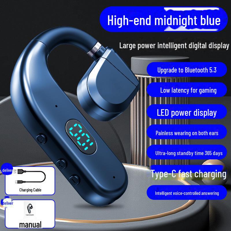Беспроводная Bluetooth-гарнитура T50: Конструкция с заушным креплением, открытый тип, большая емкость, сверхдлительное время работы от аккумулятора для работы, вождения и бега