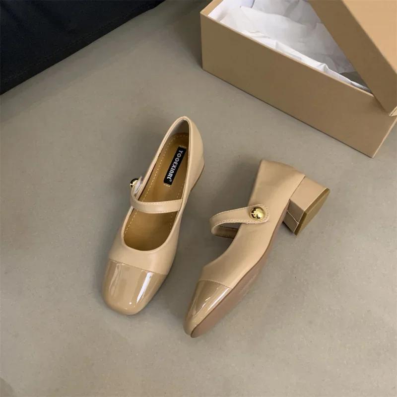 Женские туфли Marie Janes на высоком каблуке с квадратным носком, женские летние туфли на низком каблуке 2024 года, осенние новые дизайнерские туфли, элегантные туфли-лодочки Femme