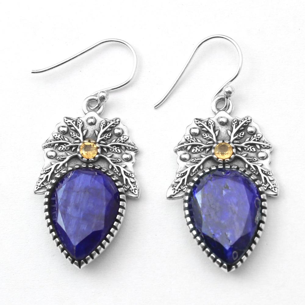 Dyed Blue Sapphire Gemstone Earring 925 Sterling Silver Jewelry