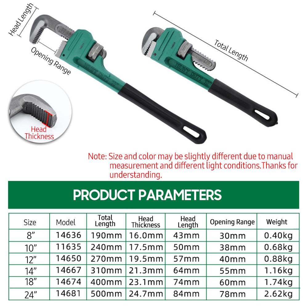 Heavy Duty Pipe Wrench Carbon Steel Adjustable Plumbing Wrench Plumber Tools for Home