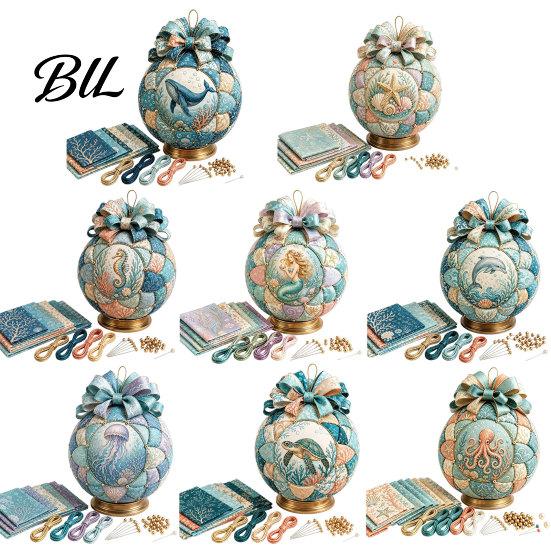 Handmade Art Project for Beginners Ocean Treasures DIY Patchwork Ball Ornament Kit, Nautical Dolphin Fabric Craft Making Creative Gift Lovers